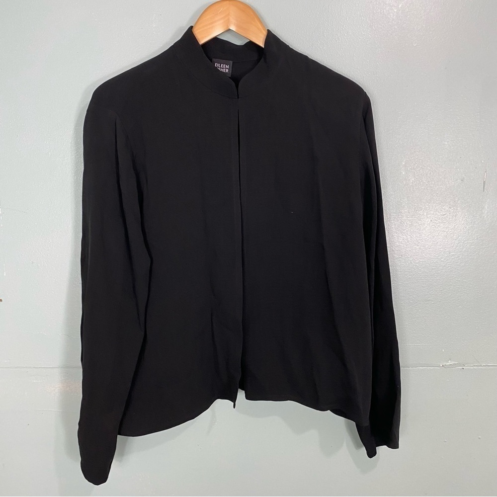 Eileen Fisher Black Cardigan Silk Solid Sz L‎